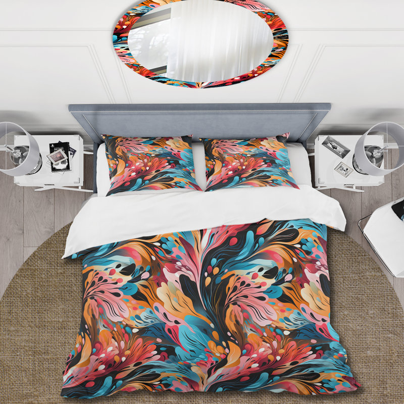 Ensemble de housse de couette Eclectic Multicolor Ink Carnival I, Housse de couette pour très grand lit et 2 très