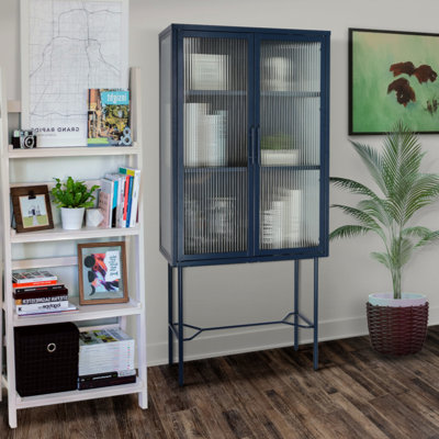 Élégante armoire de plancher avec 2 portes vitrées et vitrine de salon avec tablettes réglables