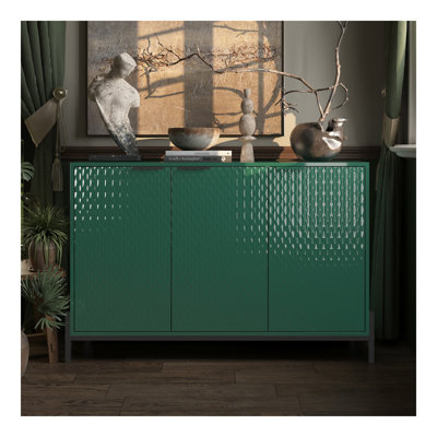 Buffet moderne 3 portes ultrabrillant vert moderne avec pieds en métal thermolaqué