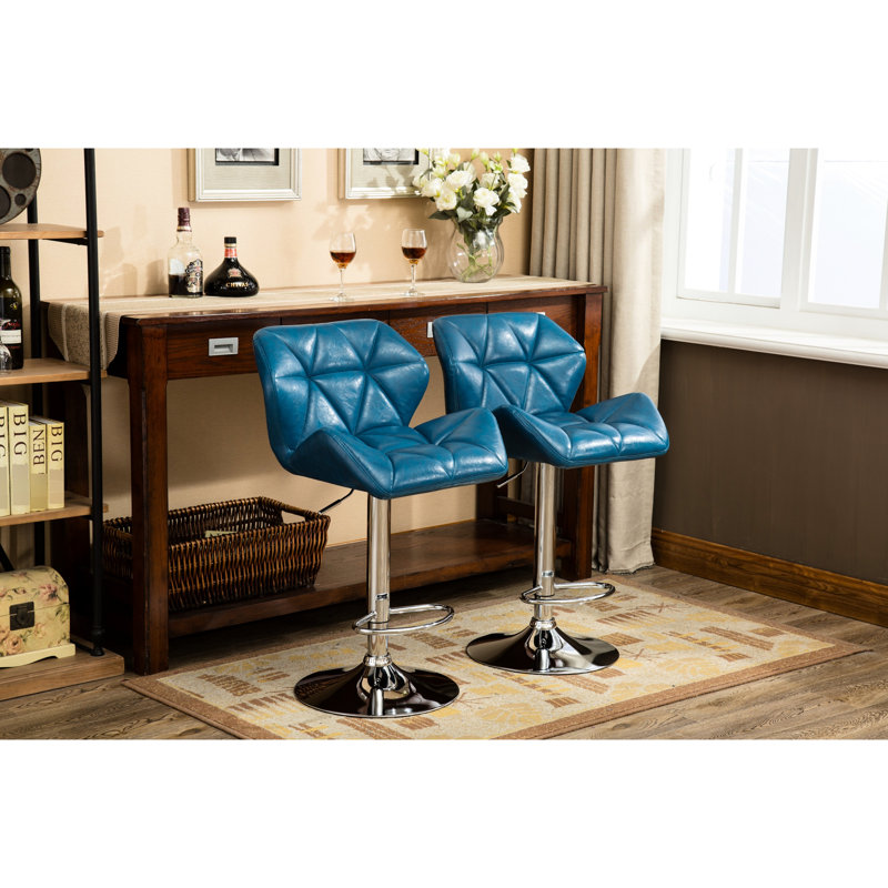 2 tabourets de bar modernes Modern Blue, avec 2 sièges avec rotation à 360 degrés et repose-pieds, tabourets contemporains en bleu, 2 sièges en cuir synthétique pour une assise relaxante
