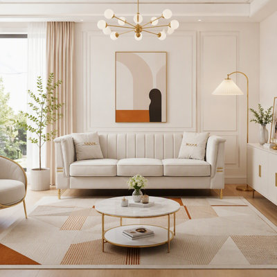 Canapé 3 places moderne en velours de style chesterfield moderne avec 2 coussins, idéal pour les sièges de salon élégants et confortables