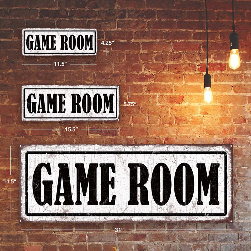 «Distress, Game Room Metal Sign» sur, H 5,75 po x l 15,5 po