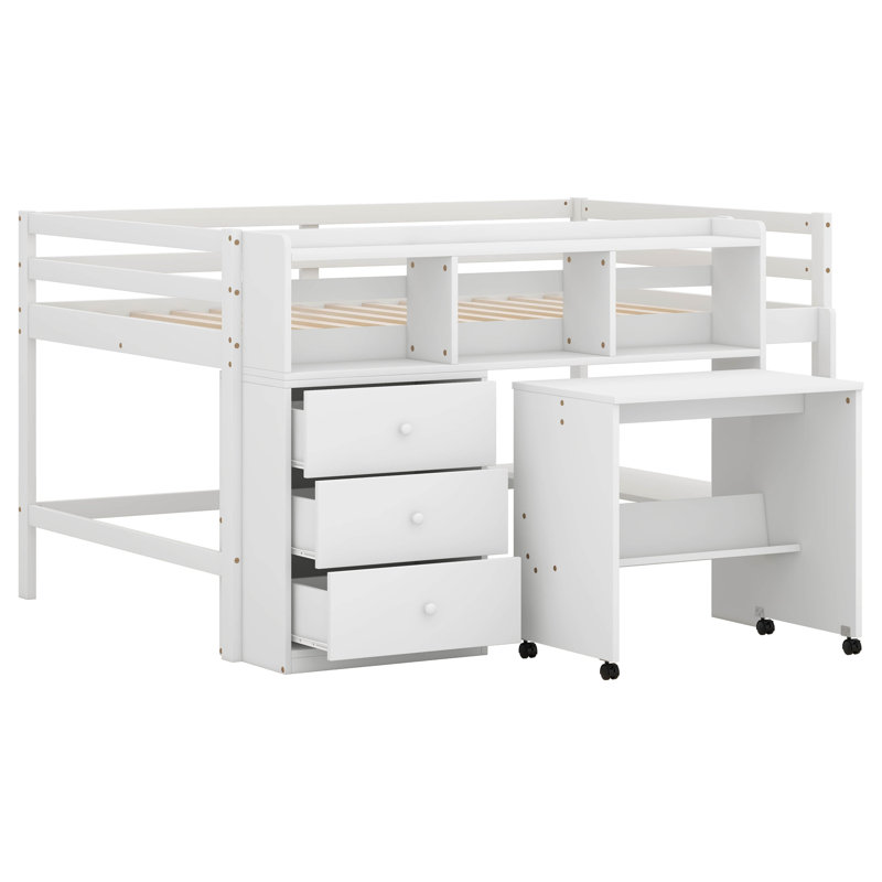 Lit double avec tiroirs Jadean, Blanc