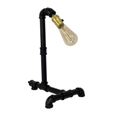 Lampe de bureau industrielle à tuyau - lampe de table rustique rétro compatible Edison pour bureau à domicile, chambre à coucher - luminaire industriel en métal noir