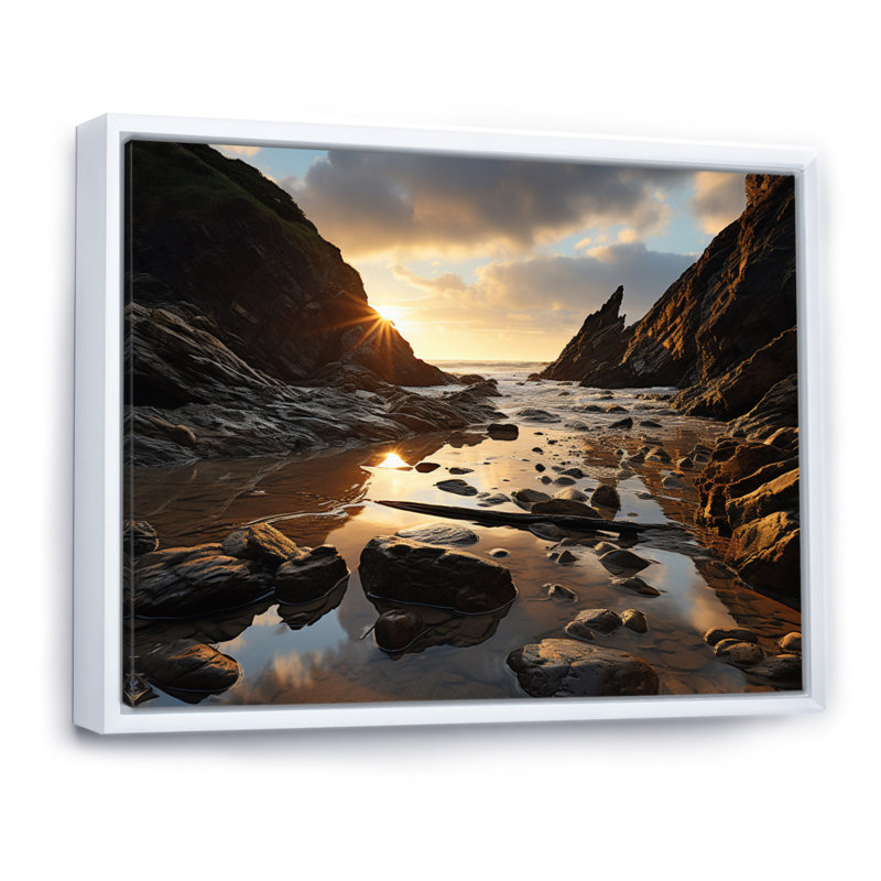 Photo de plage, bord de mer, reflets X III - décor mural paysages, H 30 po x l 40 po x P 1,5 po, Cadre flottant blanc