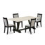 Cet ensemble de salle à manger 5 pièces comprend une table de salle à manger rectangulaire avec pieds en V et 4 chaises Parson revêtues de lin Shitake-1079895742-1079895733