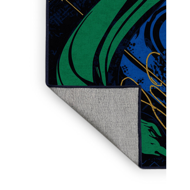 Tapis bleu éclectique lavable à la machine Flemington Loki, 5 x 8