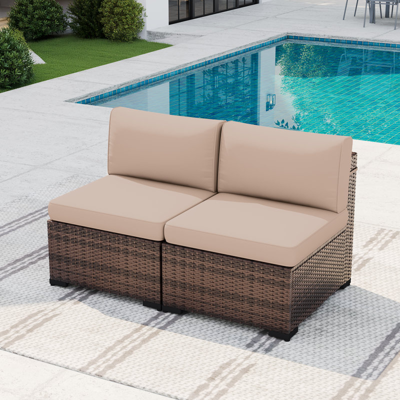 2-Person Armless Outdoor Seating Group With Cushions, Beige