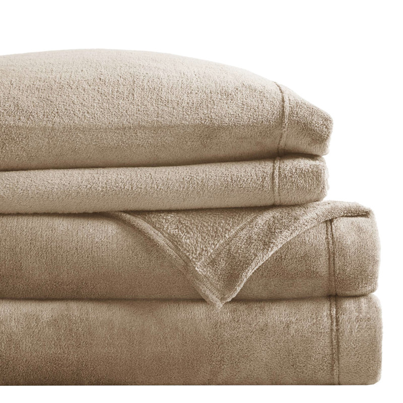 Drap simple de 3 po en taupe - 100% matériau, confortable et ultra doux, draps-housse plats avec taie d'oreiller, pour matelas de 16 po, douceur, brossé des deux côtés, plat, élastique, lavable à la machine