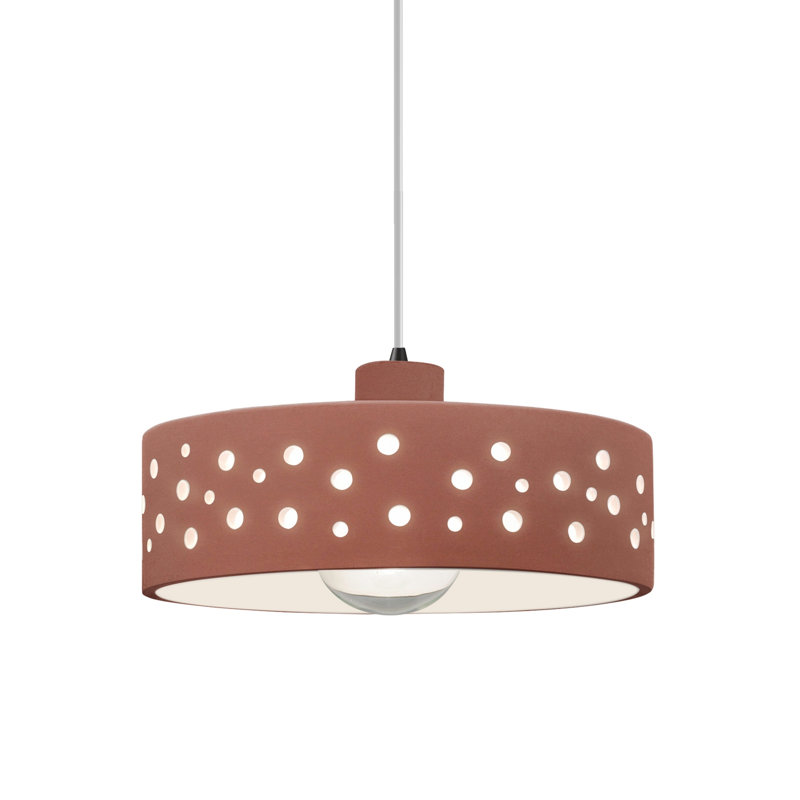 Luminaire suspendu 1 lumière perforé - Cordon blanc, Noir mat, Incandescente: non incluse, Argile Canyon