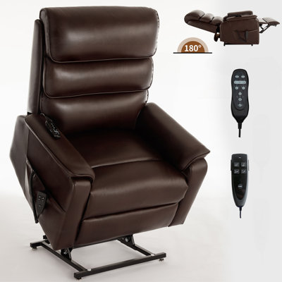 Brown Leatheraire Dual Motor Infinite Position Up To 350 LBS Power Lift Recliner Chair With Power-Remote, Heat Massage And Heavy Duty Motion Mechanism