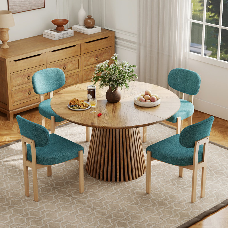 Ensemble de table de salle à manger à piédestal rond 47,24 po avec dossier incurvé en chenille, facile à assembler, 5, Orange