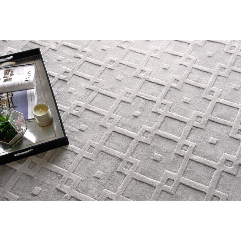 Exquisite Rugs Camora Modern Handmade Handloomed Silky Nylon Light Silver Area Rug, Rectangle 9' x 12'
