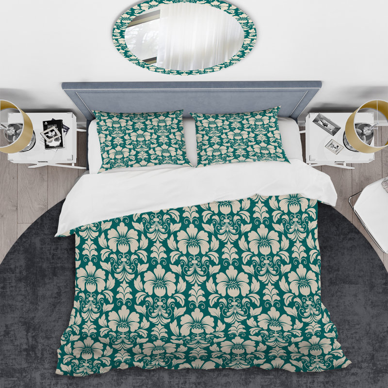 Ensemble de housse de couette en microfibre vert / blanc 3 pièces, Housse simple et 1 taie décorative