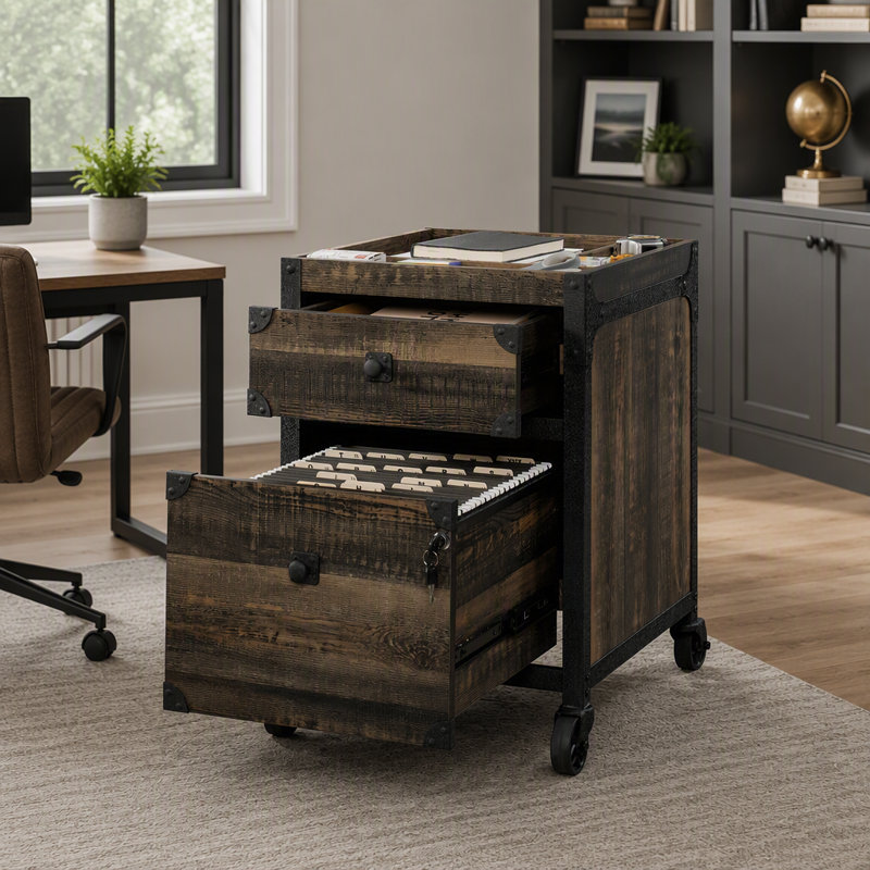 Classeur mobile à 2 tiroirs avec tiroirs pleine extension et rangement verrouillable, parfait pour les bureaux modernes et les petits espaces.