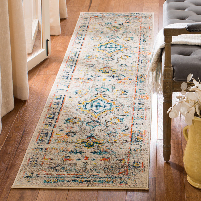 Felty Oriental Cream/Blue Area Rug, Runner 2'2" x 10'