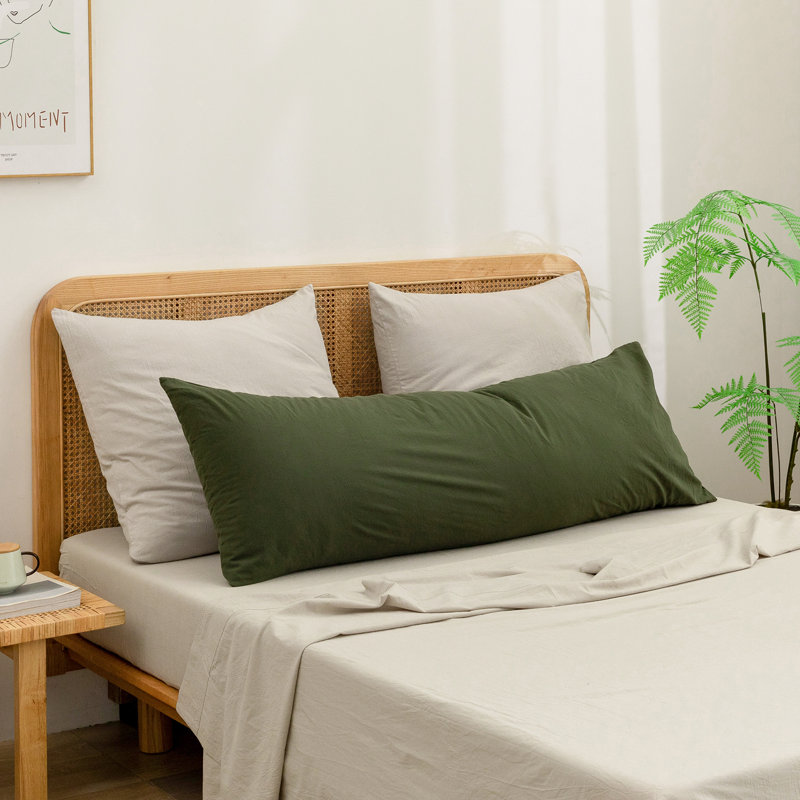 BESTOUCH 100% Washed Cotton Pillowcase Linen Feel Soft Breathable, Body (20" x 54"), Olive Green
