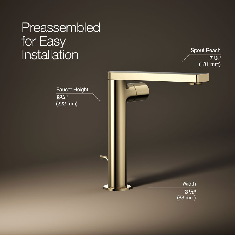 Single-Handle Bathroom Faucet with Drain Assembly, Vibrant French Gold