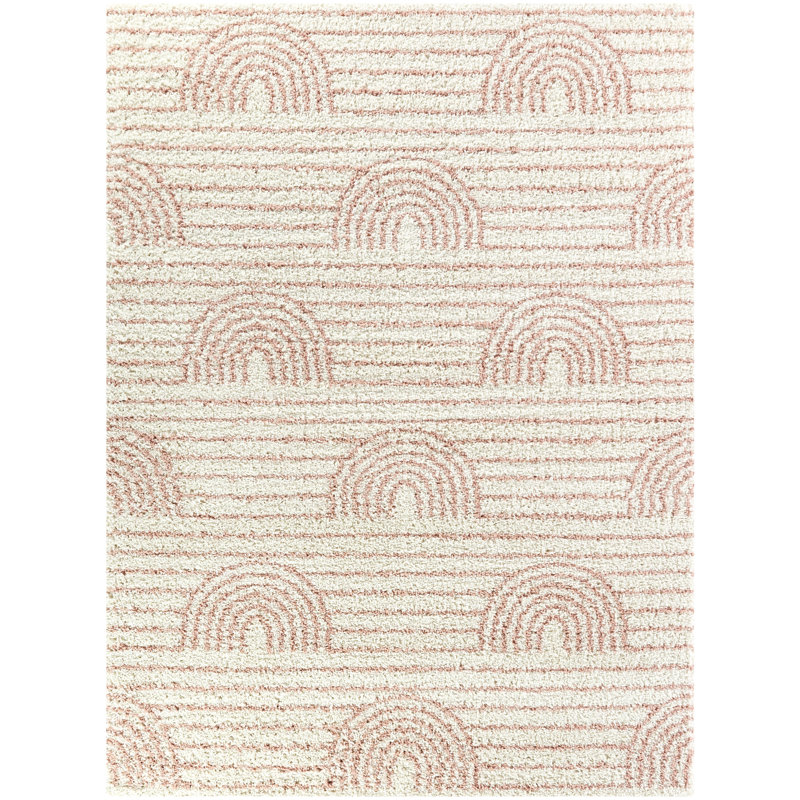 Alec Rainbow Shag Area Rug, Rectangle 7'10" x 10', Pink Rainbow
