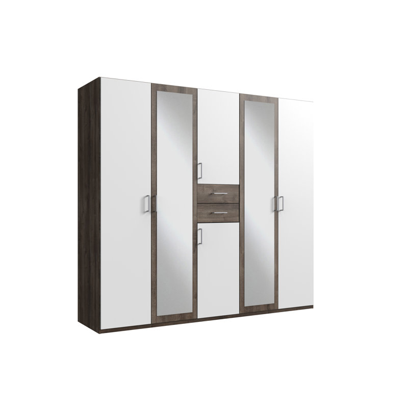 Quinata 6 Door Manufactured Wood Wardrobe, White/Mud oak