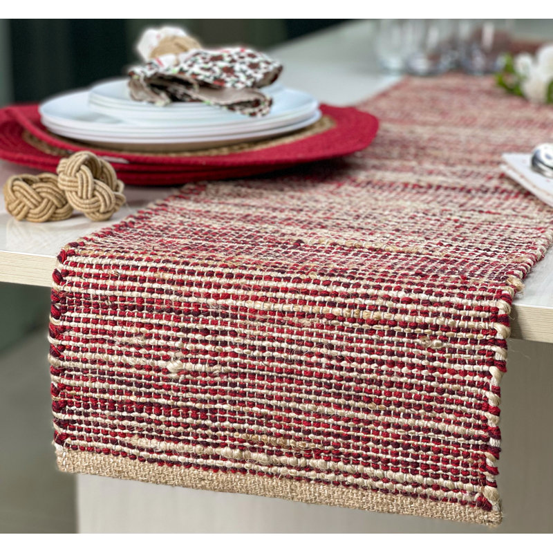 Chemin de table Pingham, Naturel / rouge, 72 po x 13 po