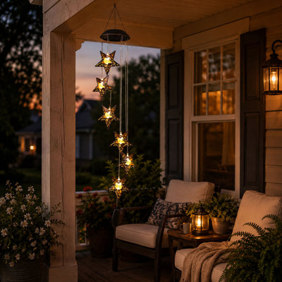 Solar Star Wind Chime with Warm LED Hanging Outdoor Light