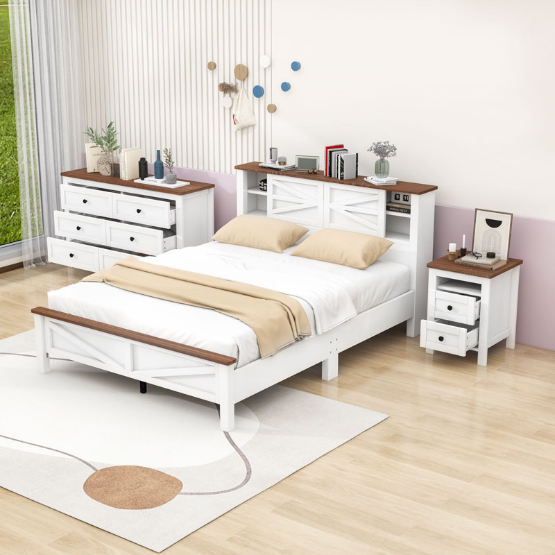 Berty Piece Bedroom Set, White Brown, Queen
