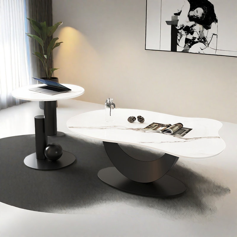 Combinaison de table basse American Light Luxury, H 17,7 po x L 39,4 po x l 23,6 po, Blanc / Gris, Noir, noir, noir, noir