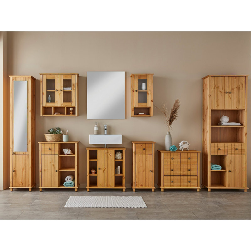 Aaeedah Solid Wood Freestanding Linen Cabinet, Natural Brown