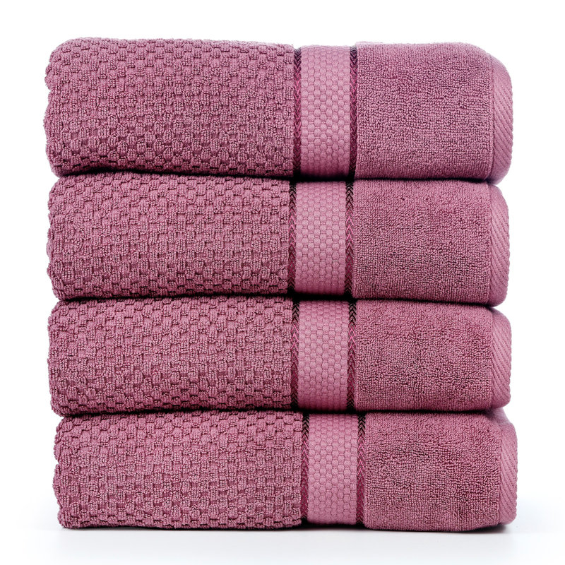 Collection de serviettes texturées 100% coton Mulaayam, Serviettes de bain - paquet de 4, Mauve raisin