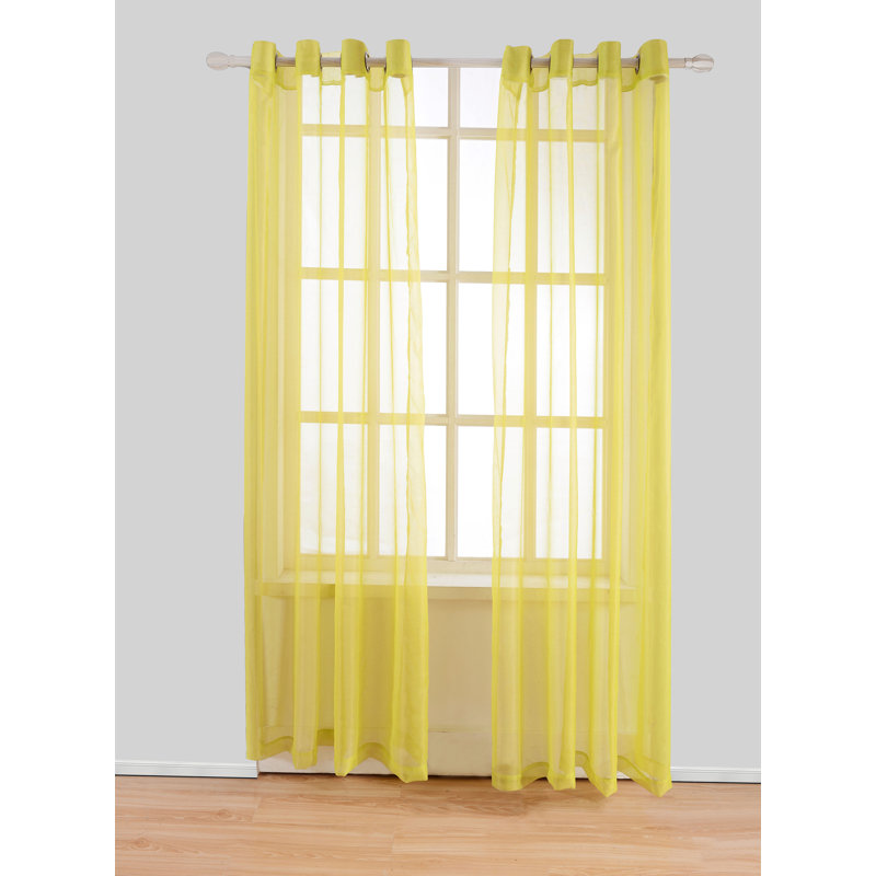 Johson Sheer Curtains / Drapes Pair, Neon Yellow
