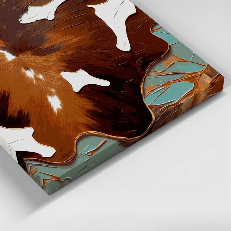 «Southwestern Patterns» en cuir de vache, art mural brun sur toile, H 8 po x l 8 po