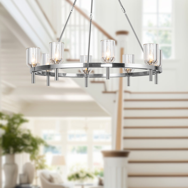 Lucian 8 - Light Wagon Wheel Chandelier, Polished Nickel