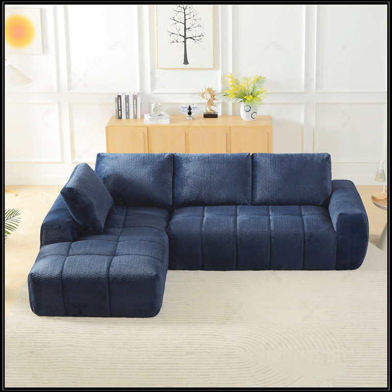Canapé modulaire surdimensionné en L FAUX FUR, Imitation fourrure bleu foncé