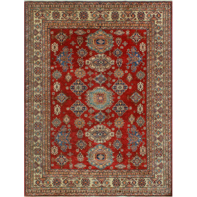 Tapis rouge en laine noué à la main de conception unique 8 pi 0 po x 10 pi 4 po Aquino