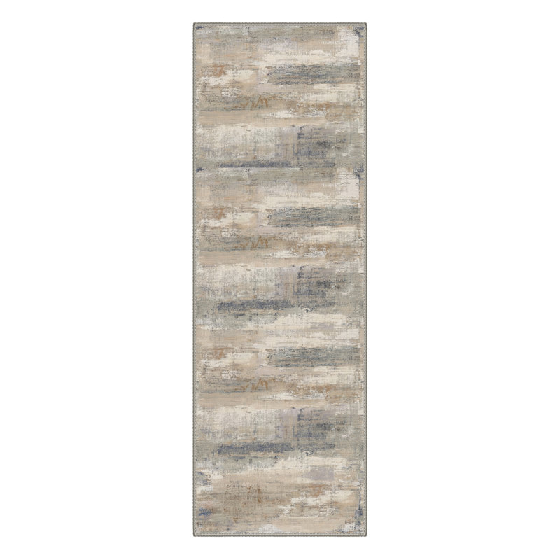 Tapis d'intérieur moderne brun / gris / beige lavable à la machine Lucchesi avec envers antidérapant