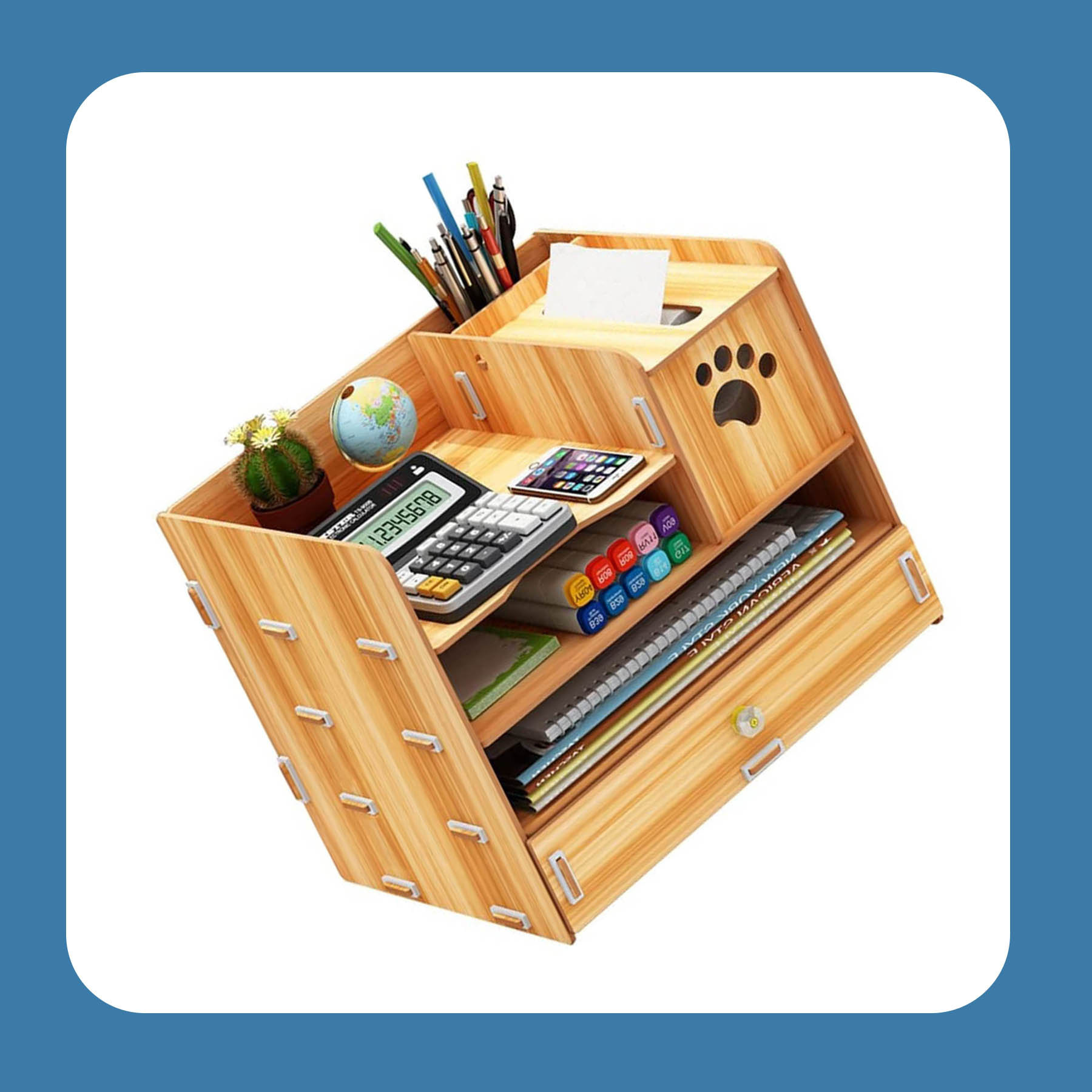 Hrishi Wood Desk Organizer with Drawers