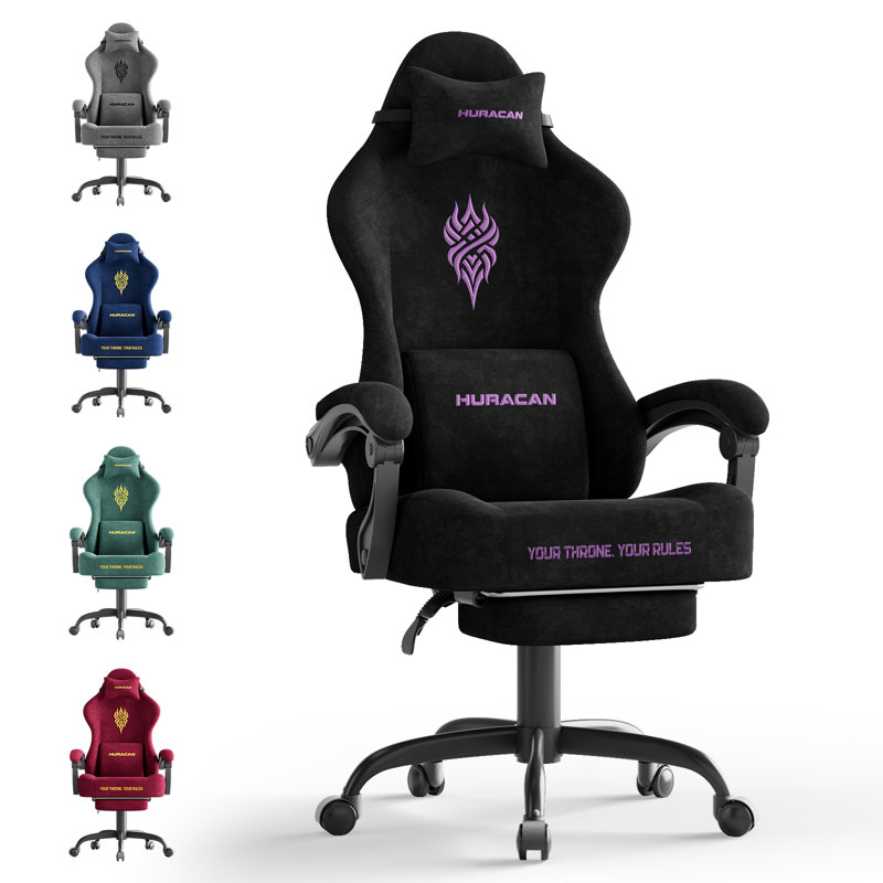 Fauteuil de jeu ergonomique en velours avec repose-pieds Soontrans, Noir