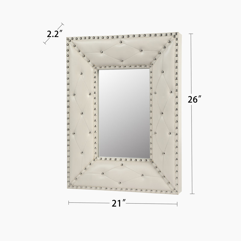 Miroir mural, décoration de rivet, miroir encadré en panneau de fibres à densité moyenne recouvert de polyuréthane, Blanc