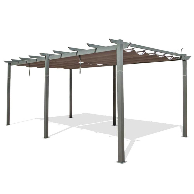 Outdoor Aluminum Retractable Pergola with Canopy, 100.44" H x 192" W x 132" D, Dark Gray