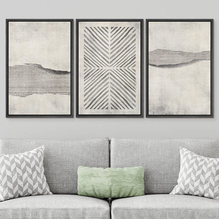 3 piece canvas set simple abstract landscape handmade paintings 4x12