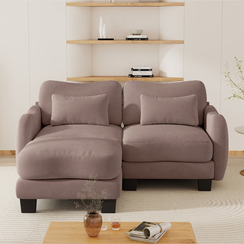 Canapé modulaire en chenille 70,8 po avec repose-pieds modulaire, 2 sièges + repose-pieds, Rose poussière