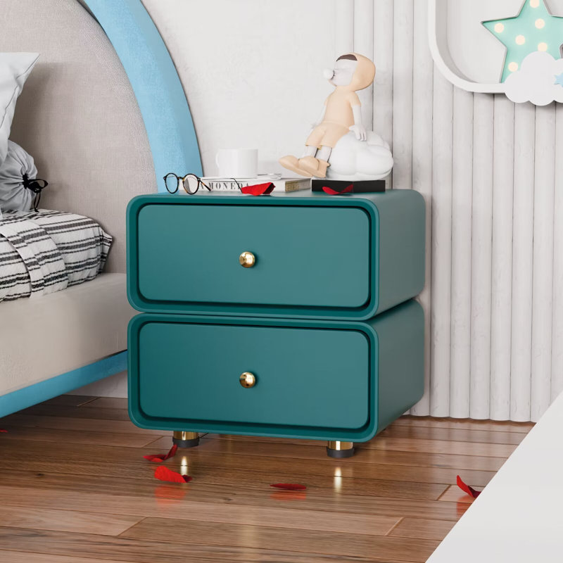 Table de chevet moderne en MDF à 2 tiroirs (unité entière), Vert