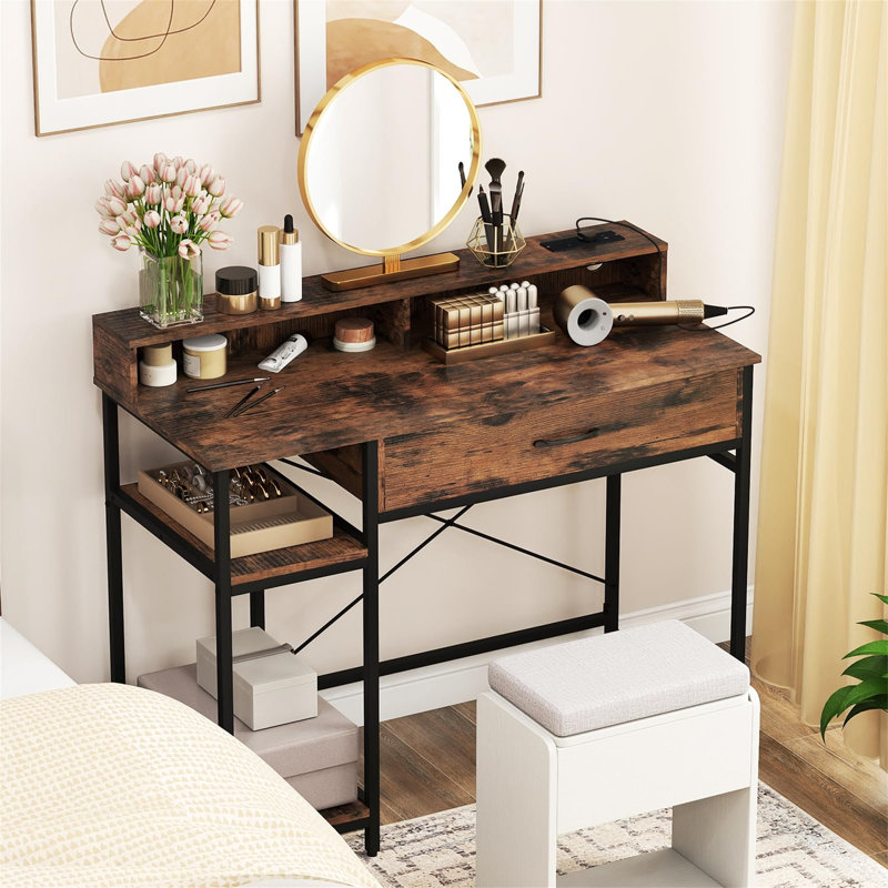 Metal Base Computer Desk, Walnut
