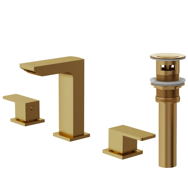 Widespread Bathroom Faucet 3 Hole, 2-handle Bathroom Sink Faucet with Drain Assembly, Brushed Gold