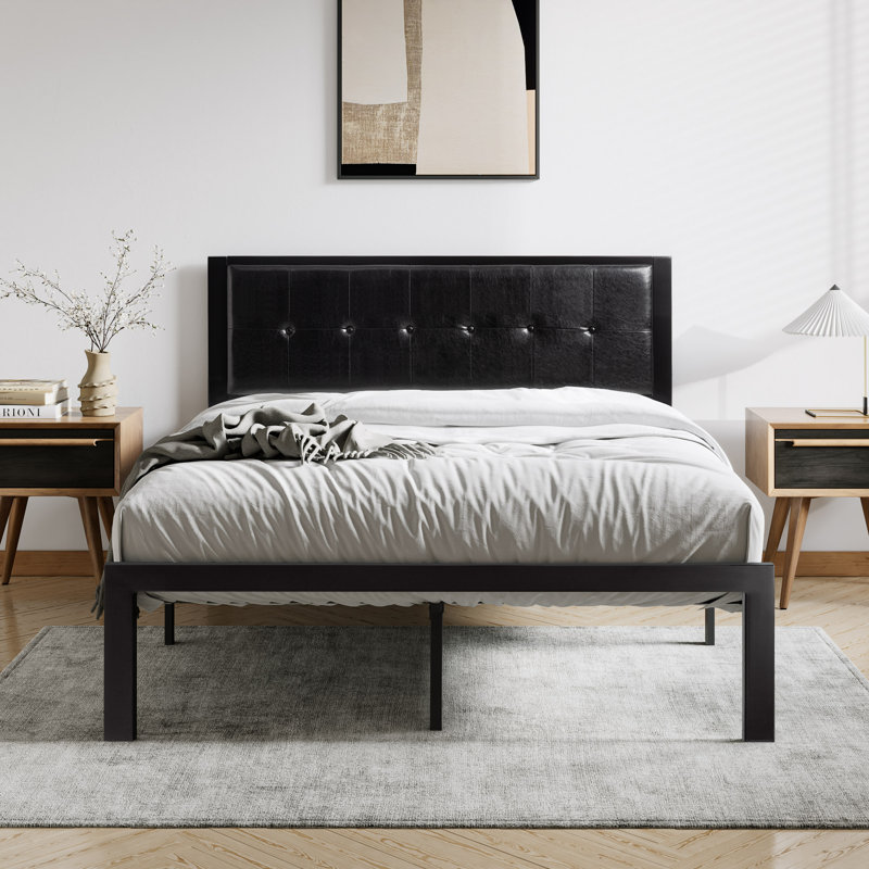 Naiomy Upholstered Metal Platform Bed, Queen, Black