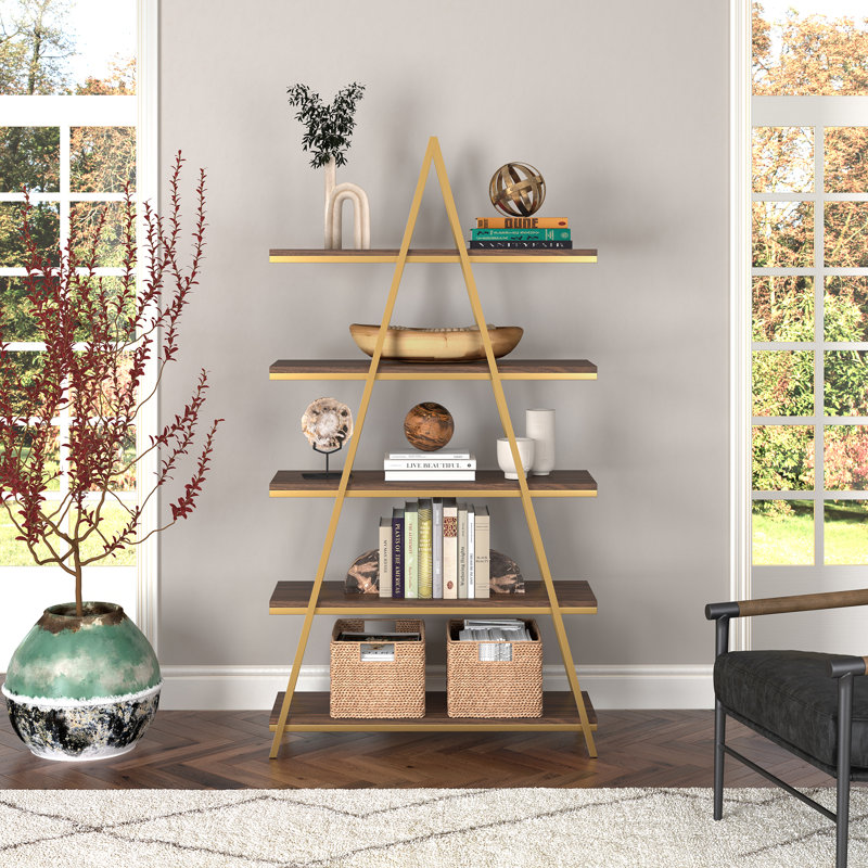 Steel Ladder Bookcase, Gold/Walnut