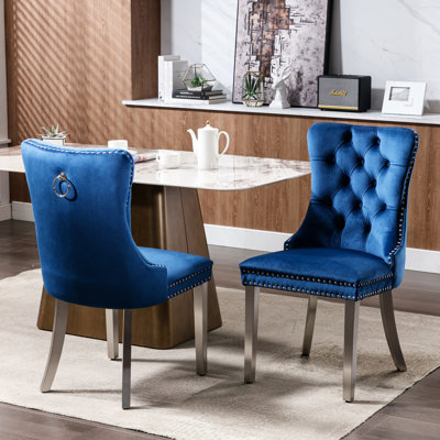 Chaise rembourrée Modern, 2 pièces, velours, pieds, bleu, chaises en velours Sw1701bl, 2 garnitures cloutées,