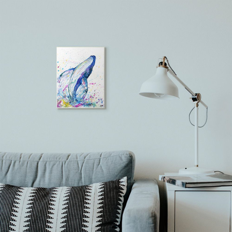 «Colorful Ocean Sea Whale Animal Watercolor Peinture», impression sur toile, H 15 po x l 10 po x P 0,5 po, Plaque murale