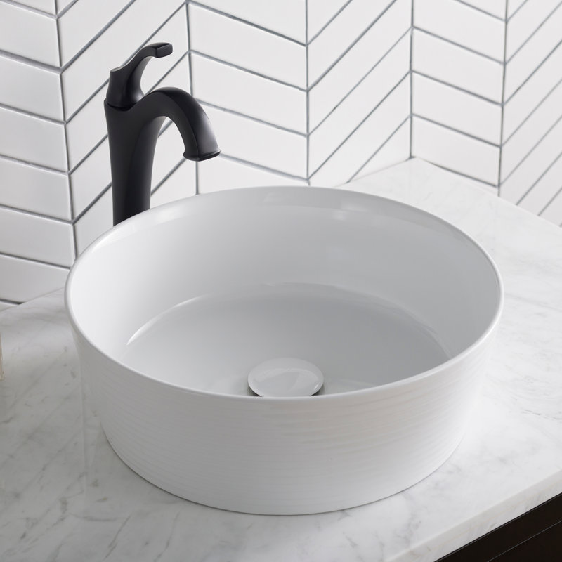White Round Ceramic Vessel Bathroom Sink with Ultra-Slim Edges